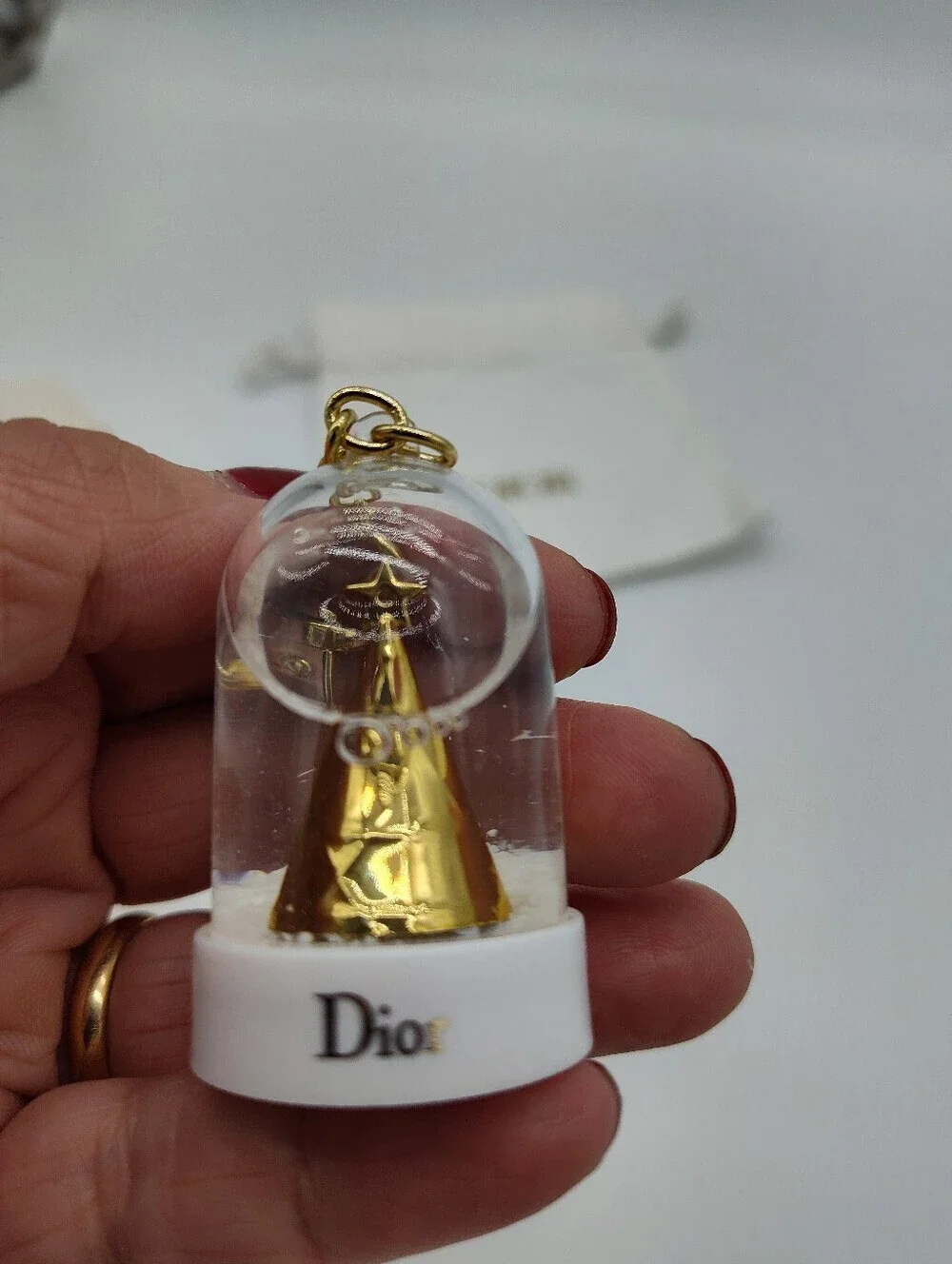 DIOR Snow Globe Keychain Gold Christmas Tree Bag Charm With Dust Bag Japan Rare